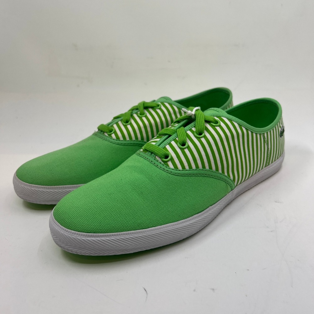 Lacoste Gambetta Sneakers Women 8.5 Green White Striped Canvas Low Top Vintage
